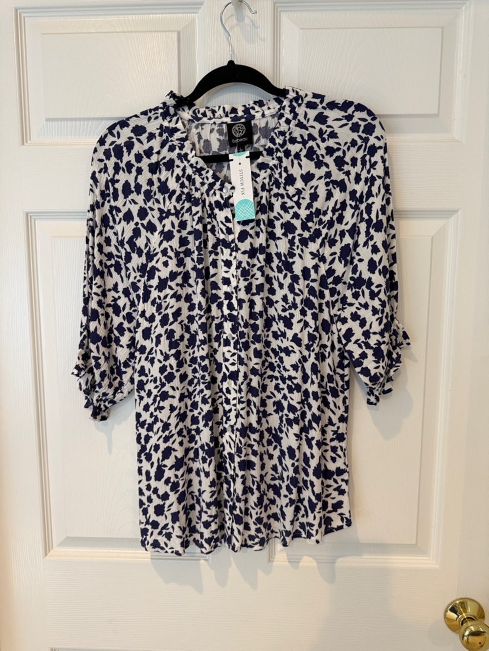 bobeau Navy and White Floral Blouse